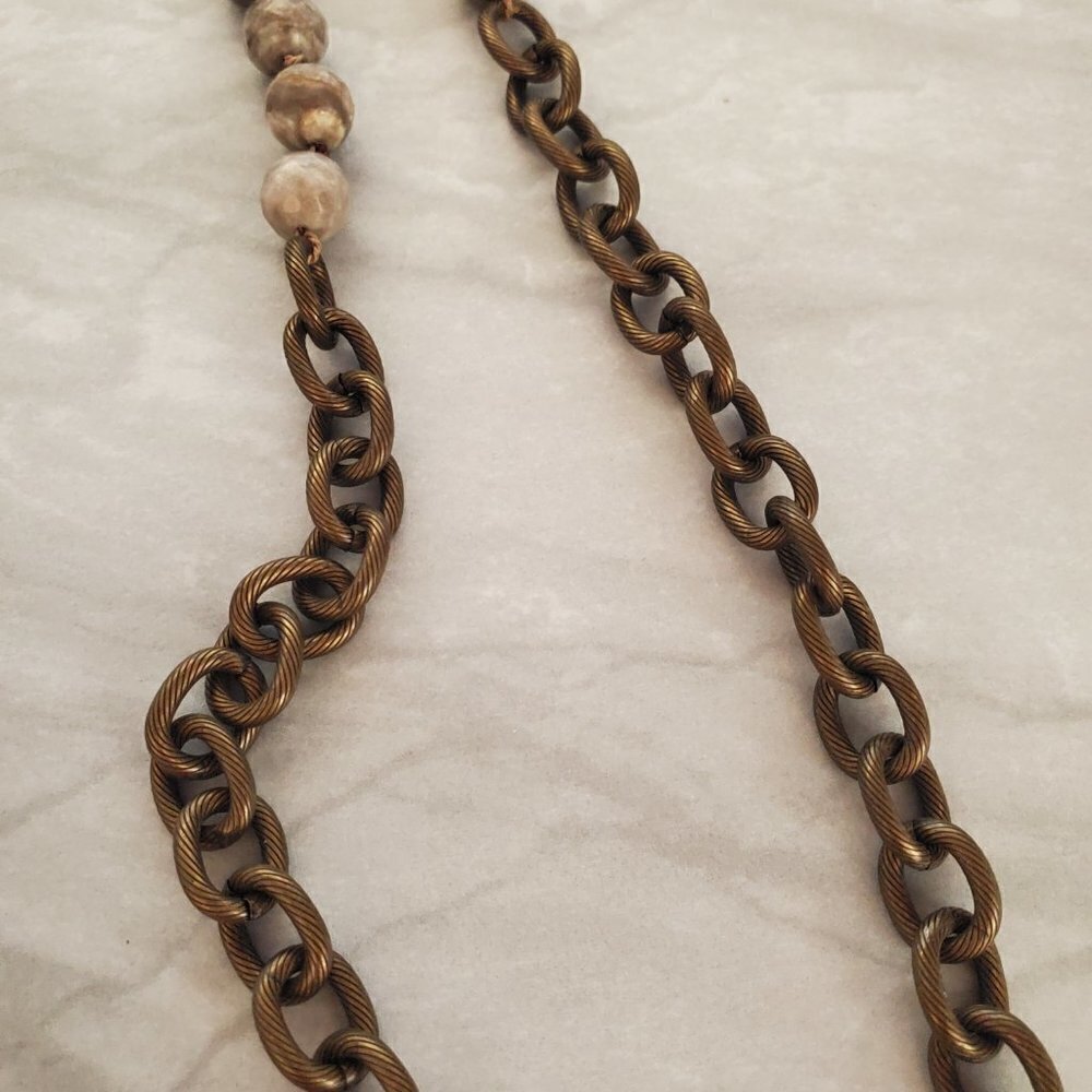✨ Shoshanna Lee Boho Bohemian Hippy Stone Beaded Brass Link Necklace ✨ - Picture 7 of 10